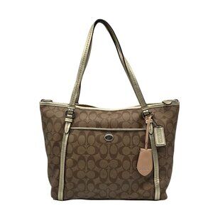Coach Khaki and Gold Coated Canvas Peyton Pocket Large Tote Bag